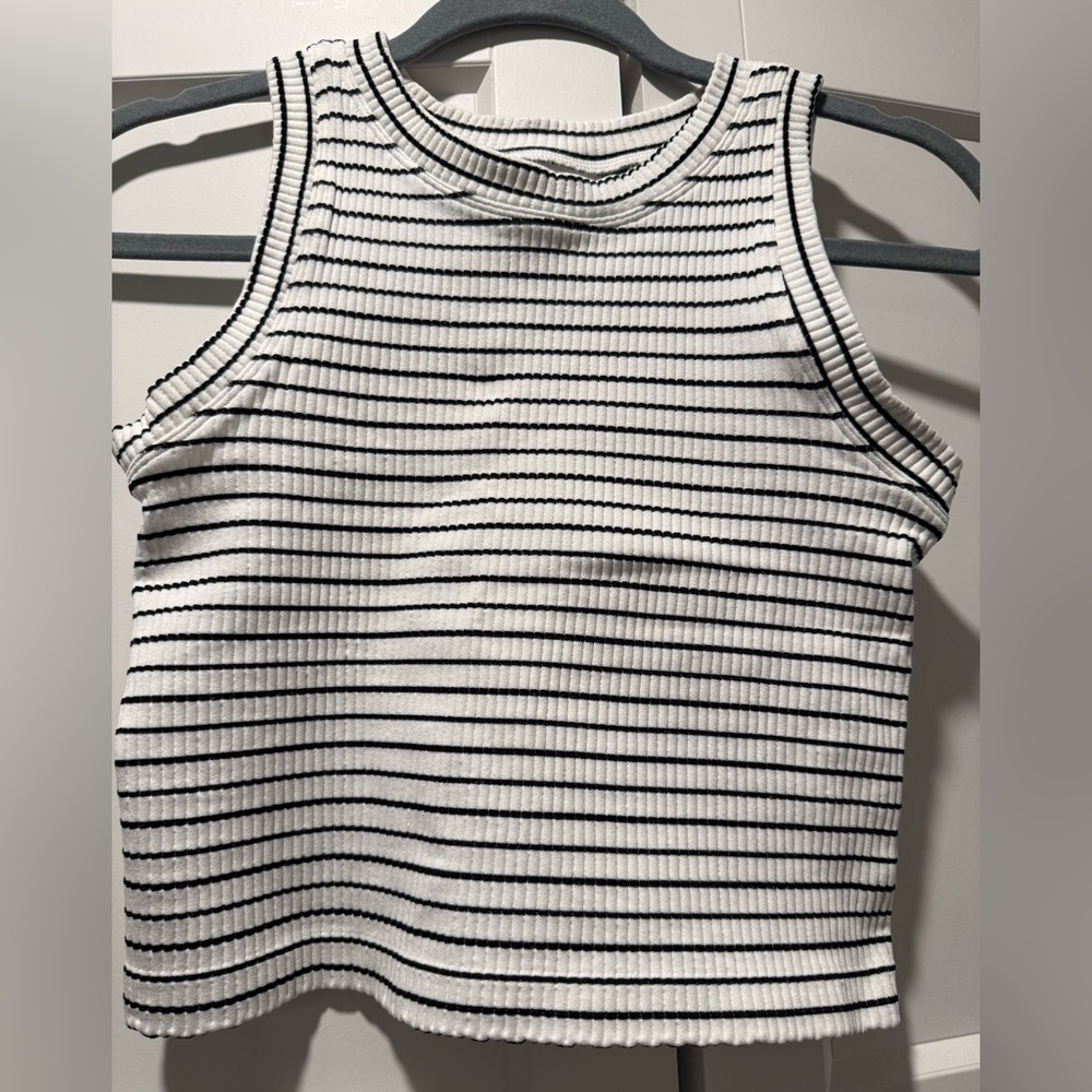 Aura Black and White Striped Top
